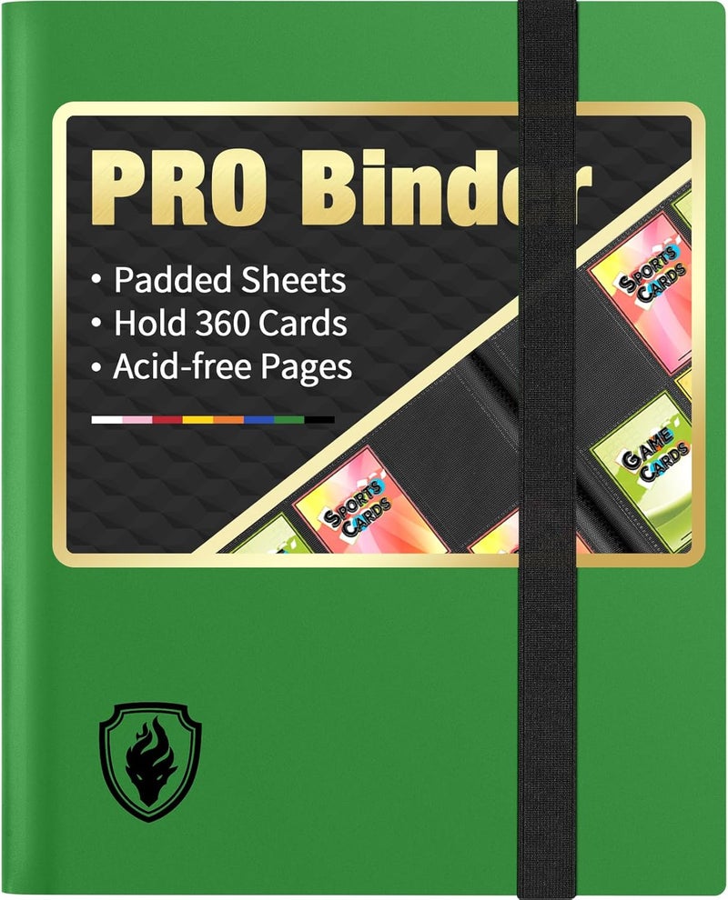 Fabmaker Heavy Duty Card Binder, 9 Pocket Trading Card Binder Holds 360 Cards, Sleek Side-Loading Card Album, Sturdy Card Collection Folder for Game Cards, Sport Cards, Green - Image 1